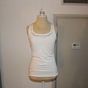 White House | Black Market White Beaded Tank Top